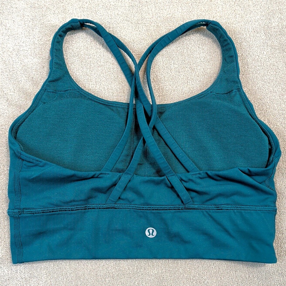 Lululemon Energy Bra Longline Women 6 Teal Green Strappy Back Yoga Sports Bra